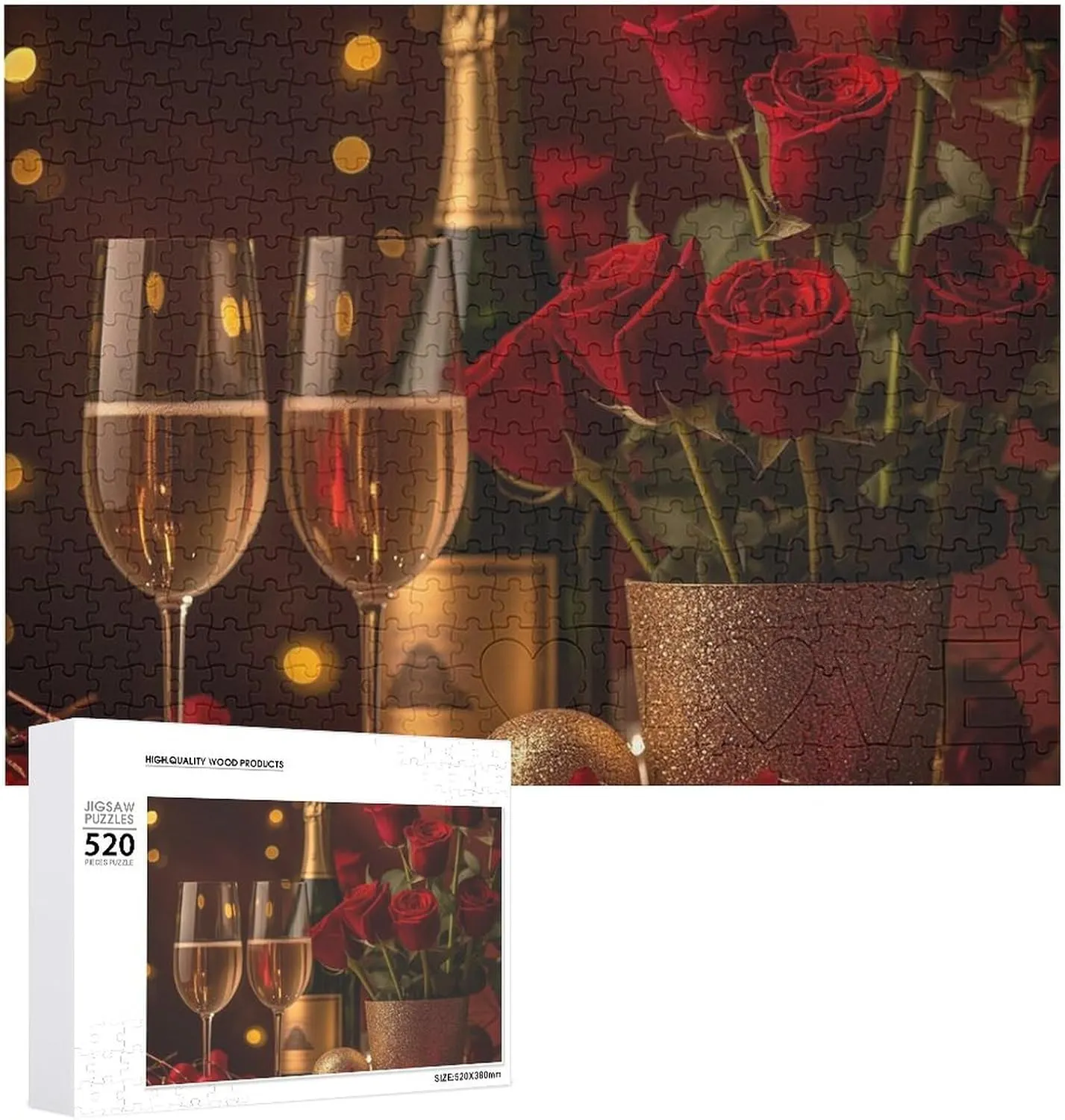 Wedding Birthday Valentine's Day Gifts 20.5" X 14", Style Champagne Glasses Puzzles Personalized Picture Puzzle 520 Pieces Wooden popularly flatten choosy Jigsaw Puzzles Challenging Photo Puzzle for 