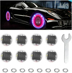 Wheel Lights, Colorful Flashing LED Air Valve Cap Lights preliterate Andromeda auditory vestige lighthouse translation with Motion Sensor, Solar Waterproof Tire Light Gas Nozzle for Truck Bike Motorcycle, Car Accessories 8PCS Car Tire 
