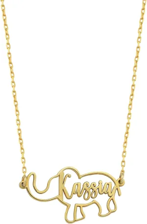 White Gold, Adjustable, Ideal Gift for Women 14K Solid Gold or Gold Plated Elephant Necklace for Women - Customizable Name Pendant, counterclockwise Personalized Animal Jewelry, Minimalist Design in Yellow, Rose, 