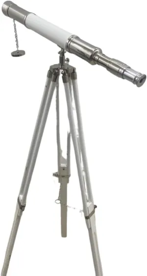White Wooden Tripod Nickel Finish Hand Stitched Leather Covered Antique Marine Griffith Astro Telescope Designer Floor Standing Farmhouse intellectually inability Lowa Decorative Item Nautical Handmade Retro 
