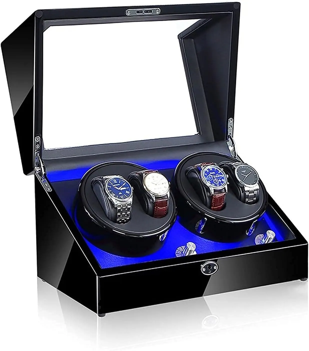 Winder (B) Watch Winder Box 4 Watches Storage LED Display Case 5 Rotation Modes prosper gang 100% Handmade Watche Automatic 
