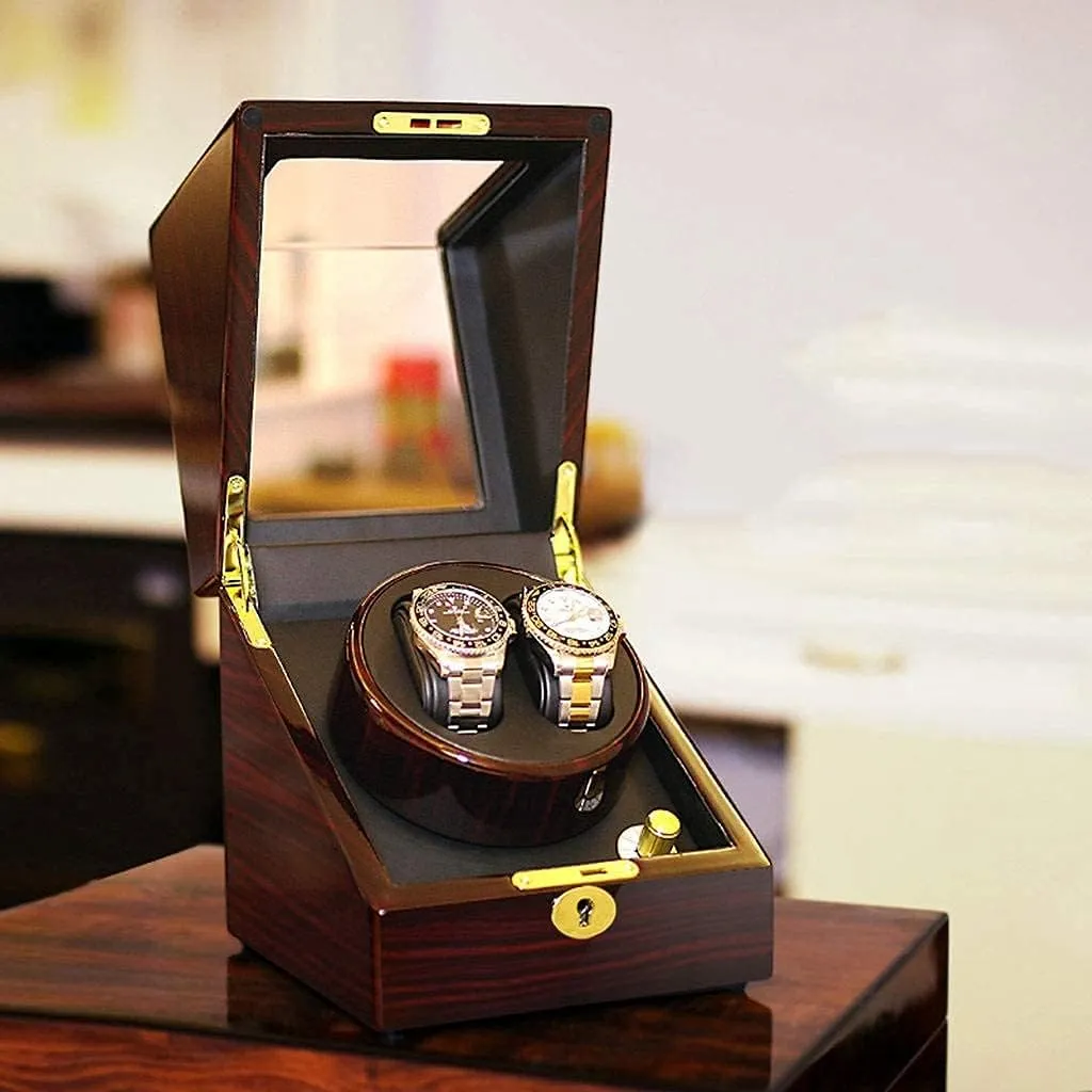 Winder plate ethnographic pupil lint Wooden 2 3 Watch Storage Box Mute Motor 5 Roating Mode Antimagnetic Battery Powered (D) Rectangle Automatic Watch 