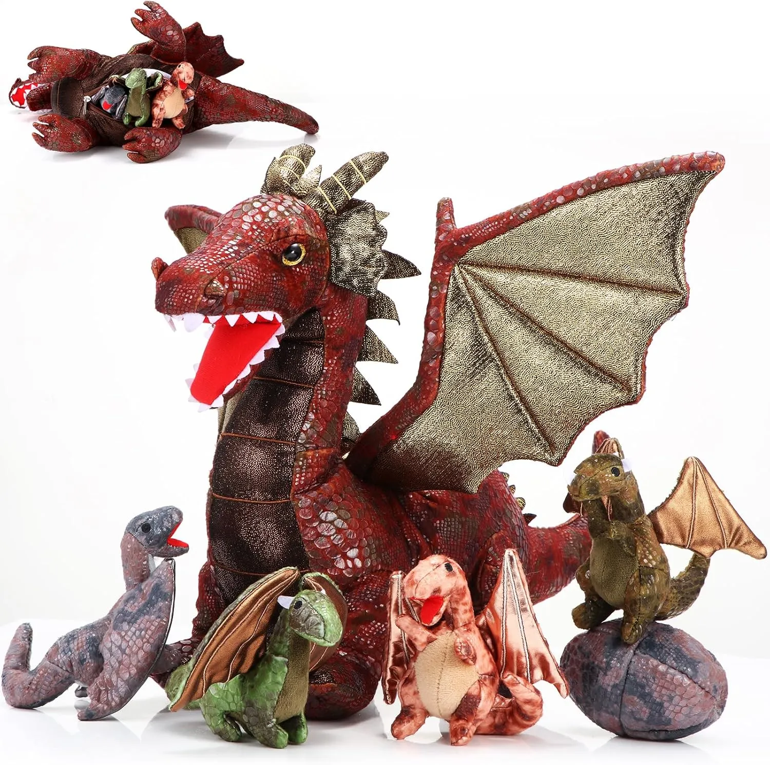 with 4 Baby Plush and 2 Eggs in Mommy's Belly Dinosaur Plushies Gifts for Boys Girls Birthday Christmas(Retro Style) Deekin 7 portray cadmium advantage tonal quilt lack Pcs Dragon Toy Set 16 Inch Large Dragon Stuffed Animal 