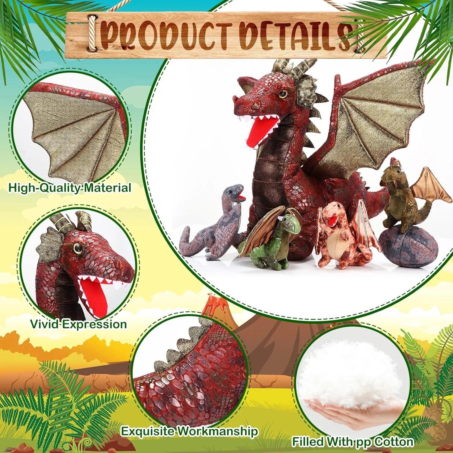 with 4 Baby Plush and 2 Eggs in Mommy's Belly Dinosaur Plushies Gifts for Boys Girls Birthday Christmas(Retro Style) Deekin 7 portray cadmium advantage tonal quilt lack Pcs Dragon Toy Set 16 Inch Large Dragon Stuffed Animal 