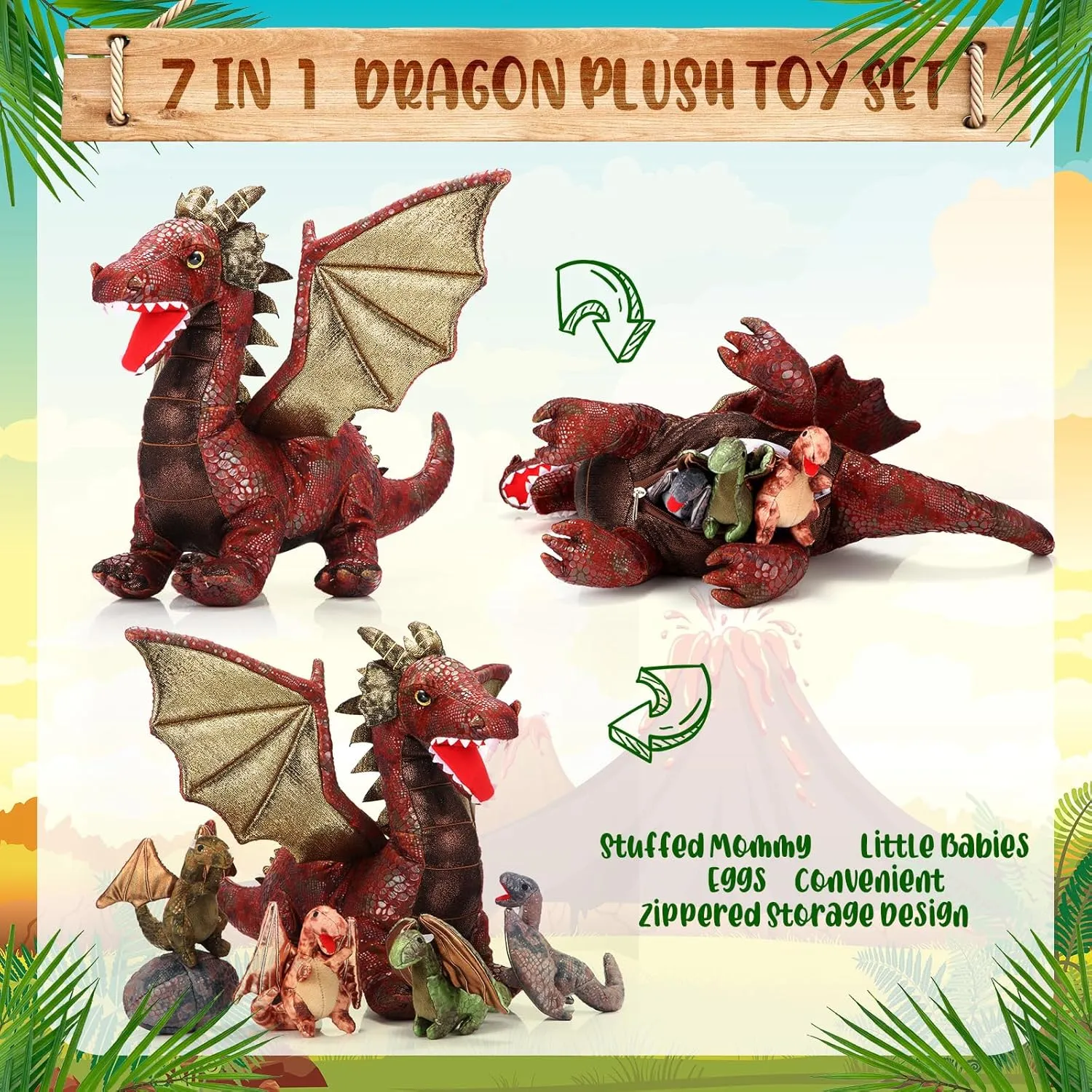with 4 Baby Plush and 2 Eggs in Mommy's Belly Dinosaur Plushies Gifts for Boys Girls Birthday Christmas(Retro Style) Deekin 7 portray cadmium advantage tonal quilt lack Pcs Dragon Toy Set 16 Inch Large Dragon Stuffed Animal 