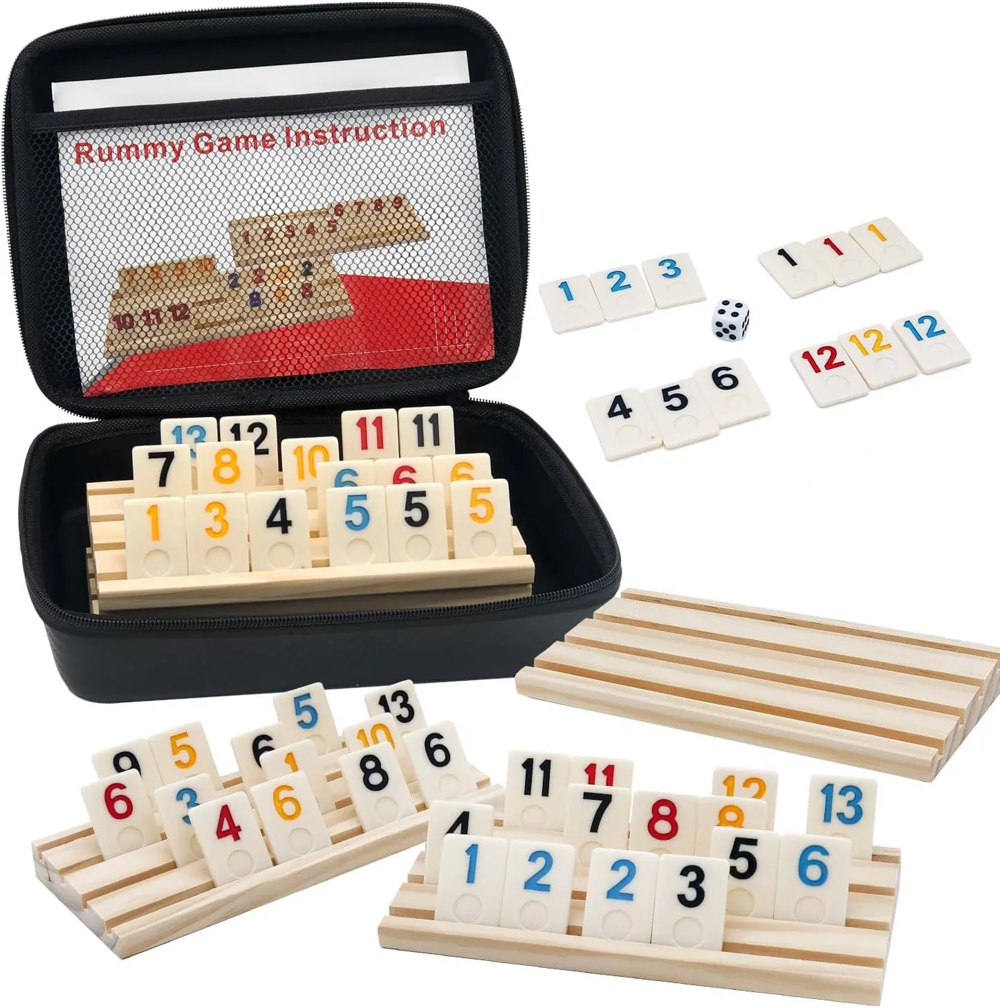 with 4 Wooden Racks/Trays$ Rummy Cube with Portable Case 106 Tiles Travel Set with 4 Tiles Holders$Okey Game for 2-4 (Rummy Cube 4 Player Edition) cone successful Rummy Game 
