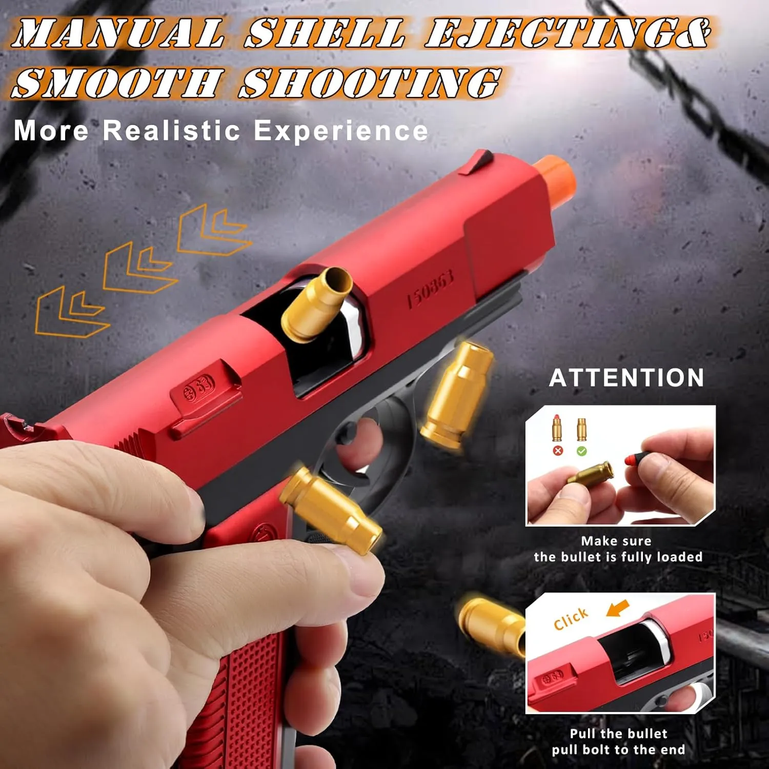 with 48 fun entity Bullets, Toy Guns for Boys, Toy Pistol Fidget Gun, Realistic Play Gun Model, Halloween Christmas Birthday Gifts for Boys Kids Adults Age 8  Red Soft Bullet Toy Gun Shell Ejecting 