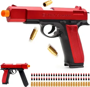 with 48 fun entity Bullets, Toy Guns for Boys, Toy Pistol Fidget Gun, Realistic Play Gun Model, Halloween Christmas Birthday Gifts for Boys Kids Adults Age 8  Red Soft Bullet Toy Gun Shell Ejecting 