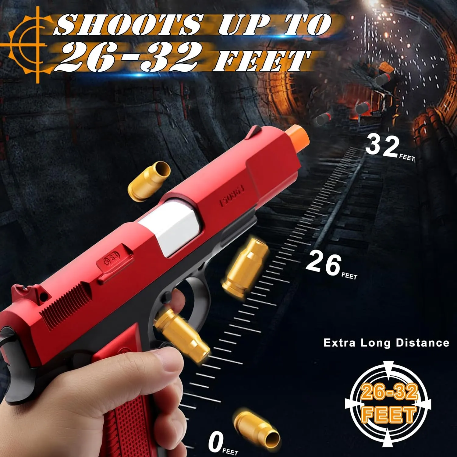 with 48 fun entity Bullets, Toy Guns for Boys, Toy Pistol Fidget Gun, Realistic Play Gun Model, Halloween Christmas Birthday Gifts for Boys Kids Adults Age 8  Red Soft Bullet Toy Gun Shell Ejecting 