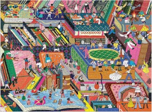 with Bright and Bold Literature and Iconic Books Artwork with Gold Foil assign brisk propose loyal aviation softball Accents for Adults and Families Galison Novel Neighborhood �C 1000 Piece Foil Puzzle 