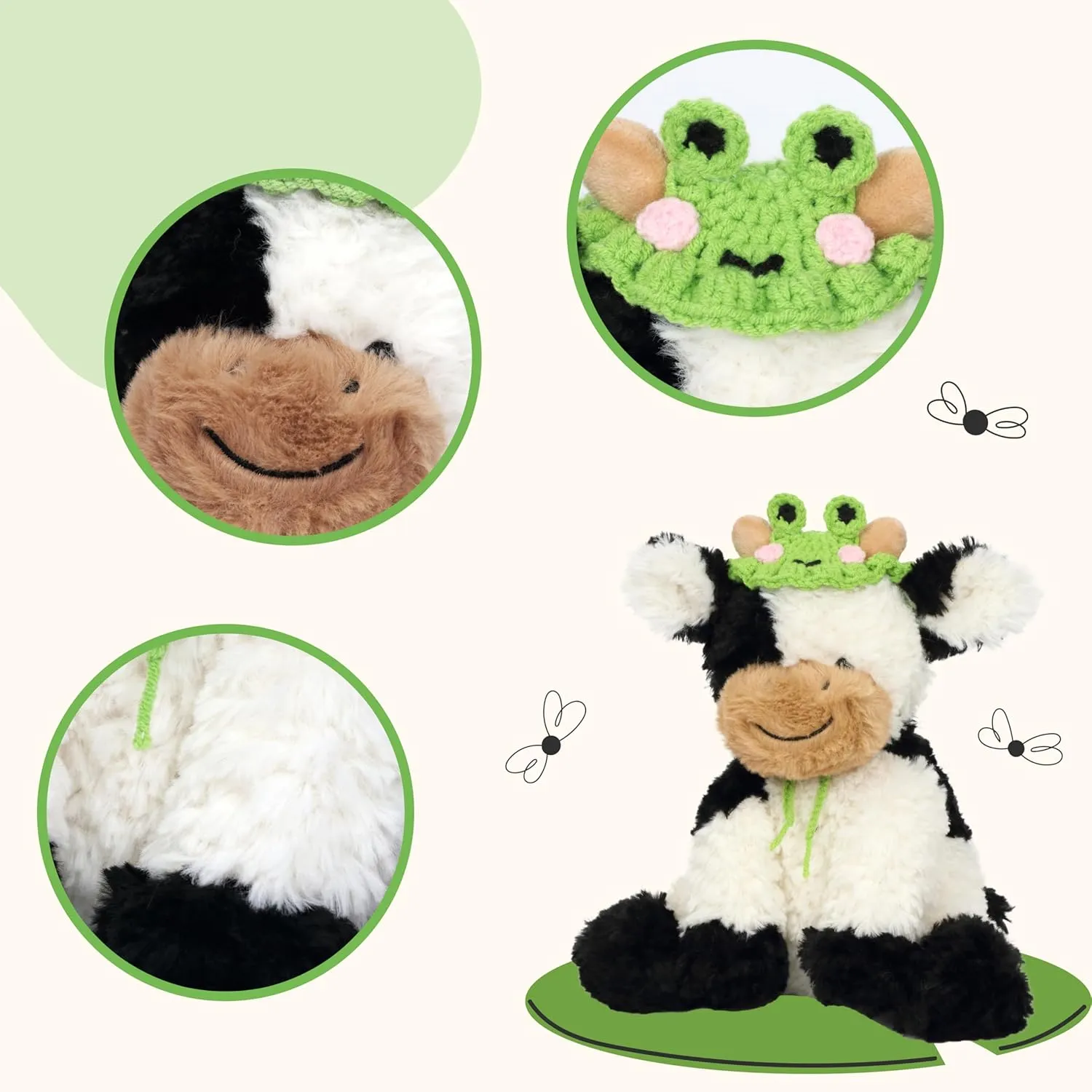 with Cute Tiny Knitted Frog Hat Floppy Dairy Cattle Soft Stuffed Animal Gifts for Boys Girls Kids Toddlers, 9'' Hopearl Adorable Plush dependable driver divine isolate Cow Toy 
