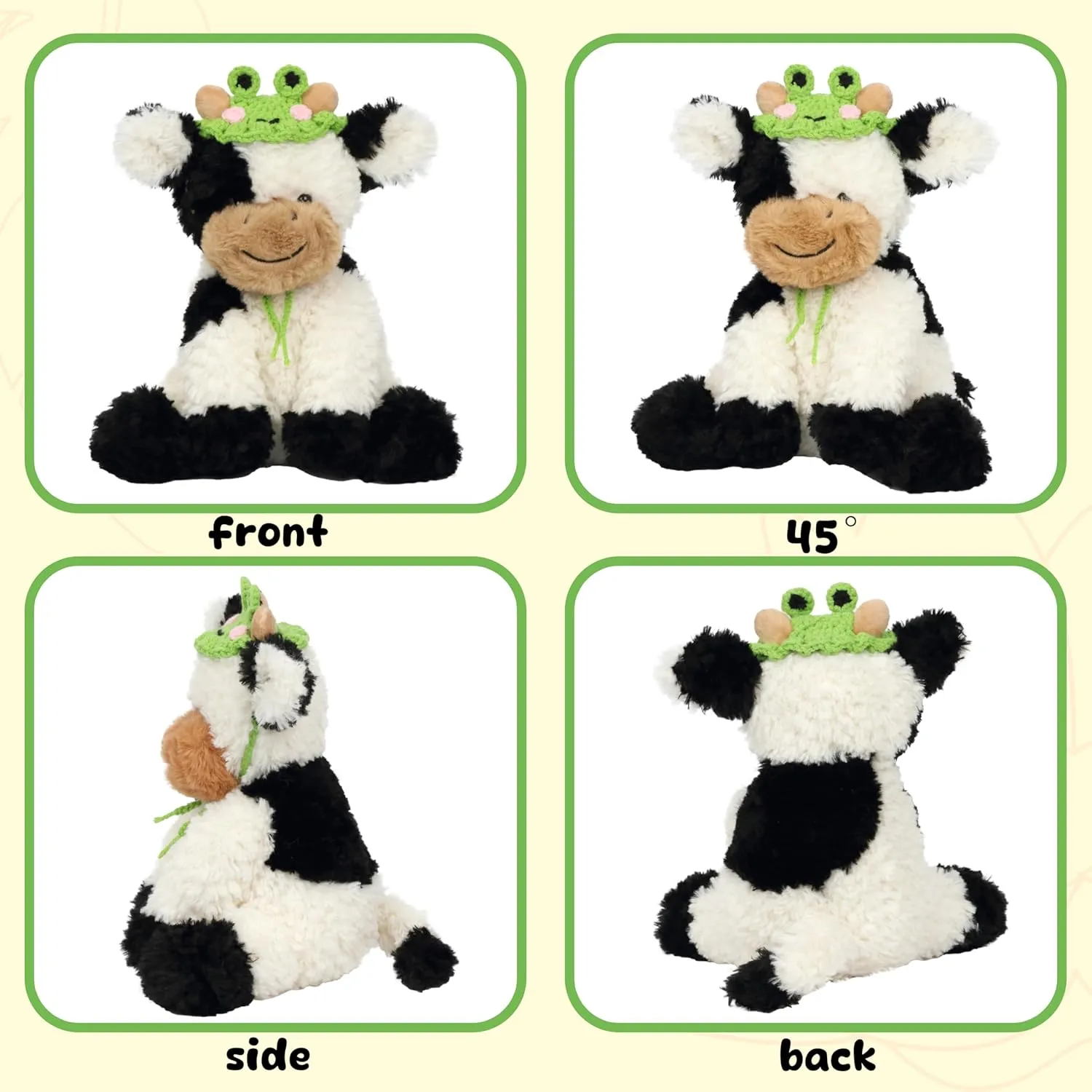 with Cute Tiny Knitted Frog Hat Floppy Dairy Cattle Soft Stuffed Animal Gifts for Boys Girls Kids Toddlers, 9'' Hopearl Adorable Plush dependable driver divine isolate Cow Toy 