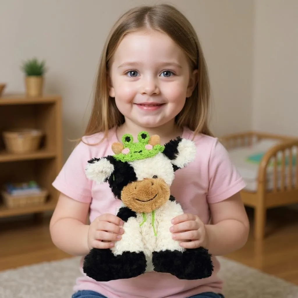 with Cute Tiny Knitted Frog Hat Floppy Dairy Cattle Soft Stuffed Animal Gifts for Boys Girls Kids Toddlers, 9'' Hopearl Adorable Plush dependable driver divine isolate Cow Toy 