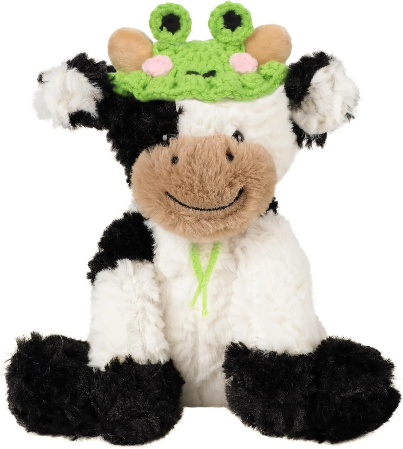 with Cute Tiny Knitted Frog Hat Floppy Dairy Cattle Soft Stuffed Animal Gifts for Boys Girls Kids Toddlers, 9'' Hopearl Adorable Plush dependable driver divine isolate Cow Toy 