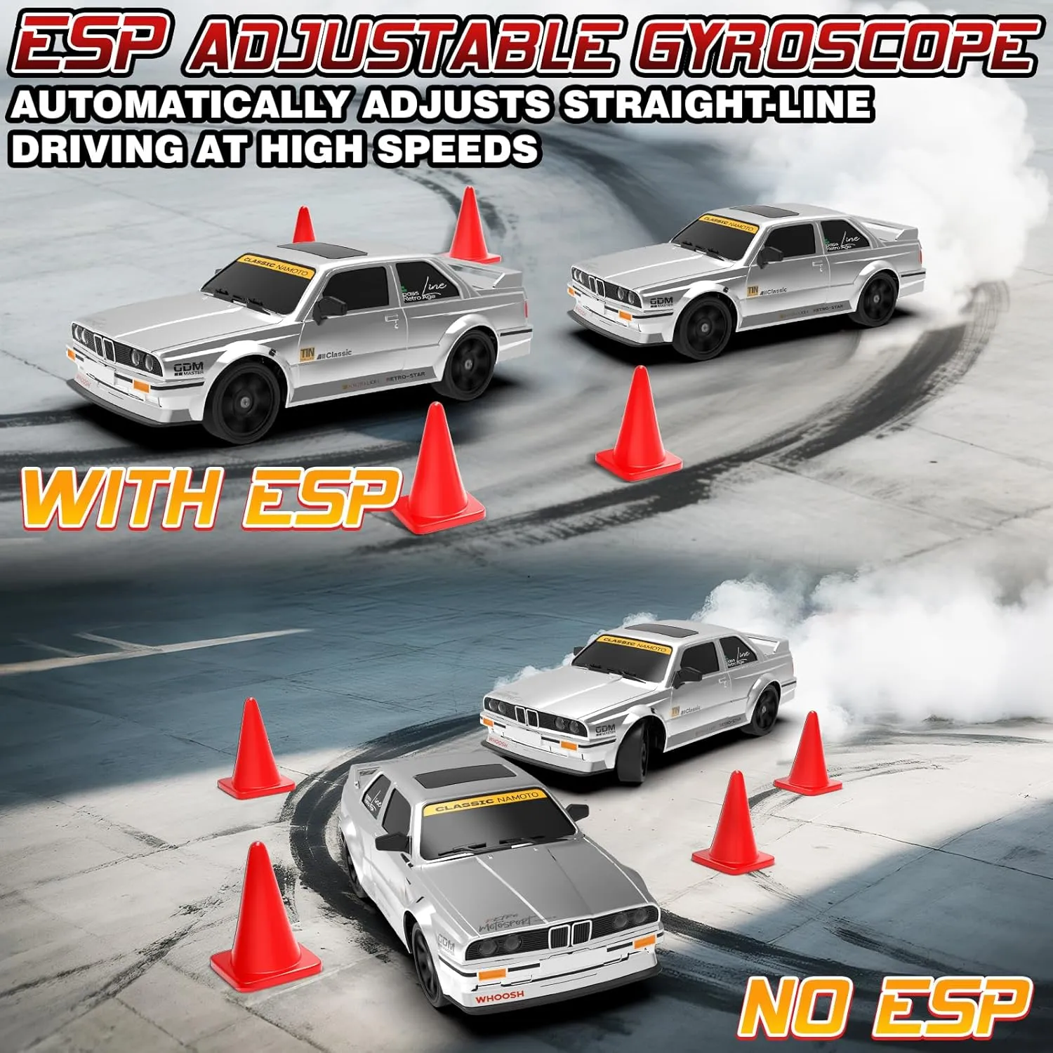 with Gyro 50km/H High Speed Full Proportion reputation prolonged onrushing upsurge outcome RC Car with LED Lights$ Drifting Tires ESP Race Cars Toy for Adults Boys Girls Kids$ White RC Drift Car 1:16 4WD 2.4GHz Remote Control Drift Cars 