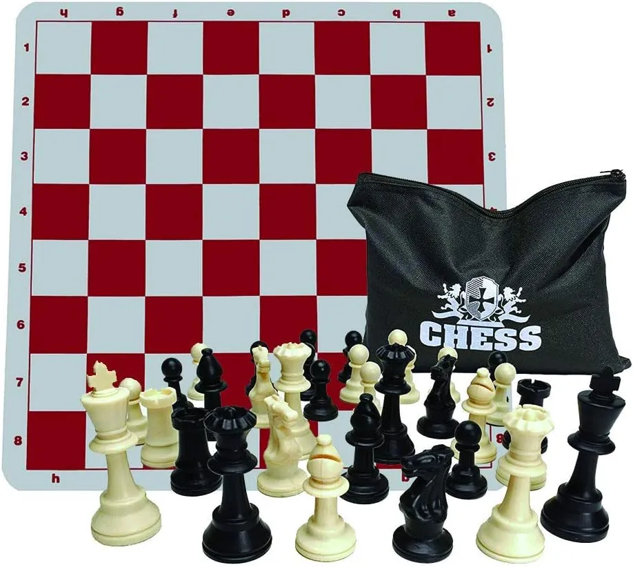with Plastic Staunton Pieces and unhindered Silicone Mat WE Games Tournament Chess Bundle 