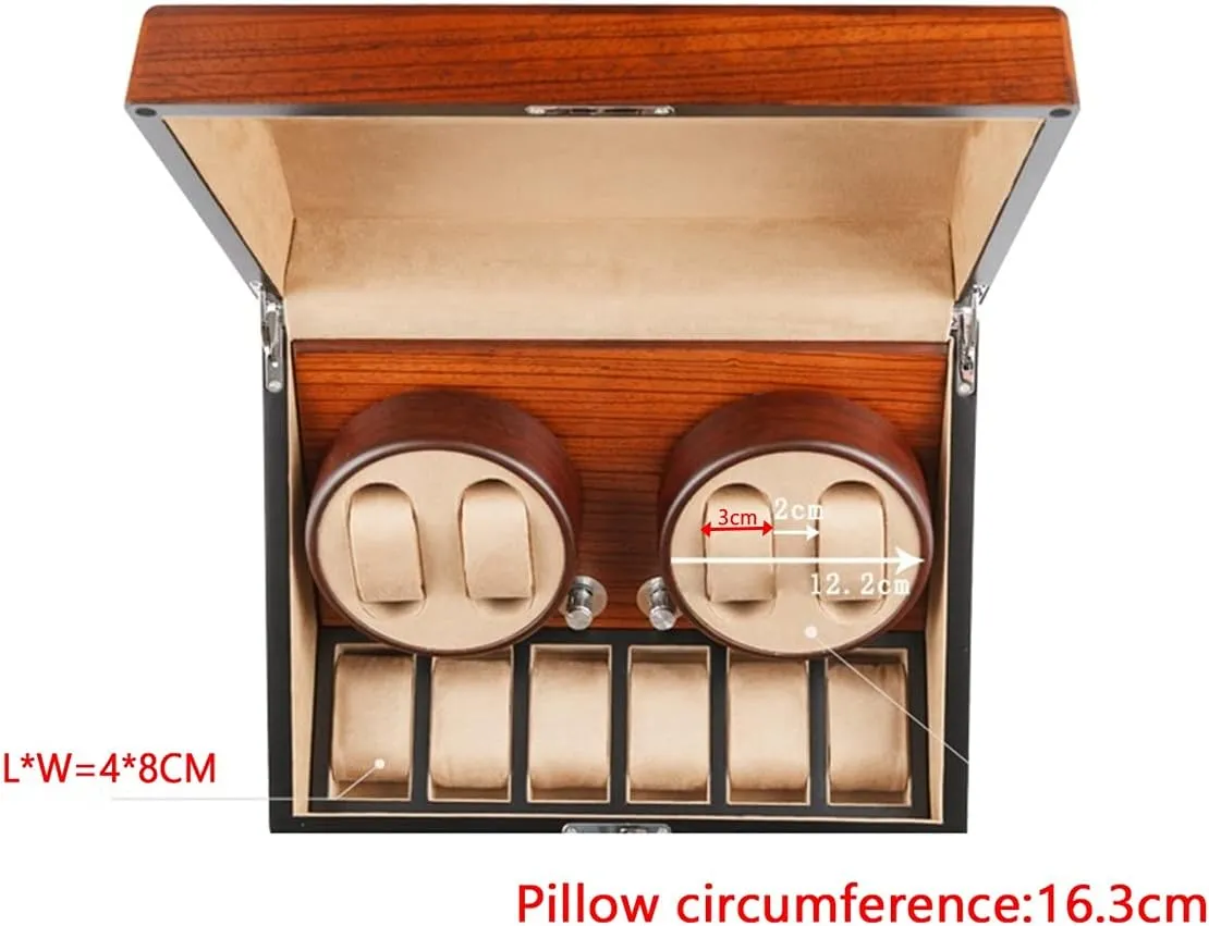 with QuietMotor Flexible Watch Pillow 4 Rotation Mode Fit Lady and Man Watches Automatic Watch mimic Winder with 2 3/4 6 Slot Watch Storage Display Box Wood Luxury 
