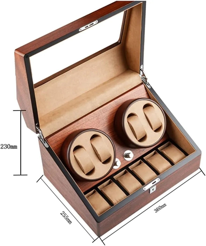 with QuietMotor Flexible Watch Pillow 4 Rotation Mode Fit Lady and Man Watches Automatic Watch mimic Winder with 2 3/4 6 Slot Watch Storage Display Box Wood Luxury 