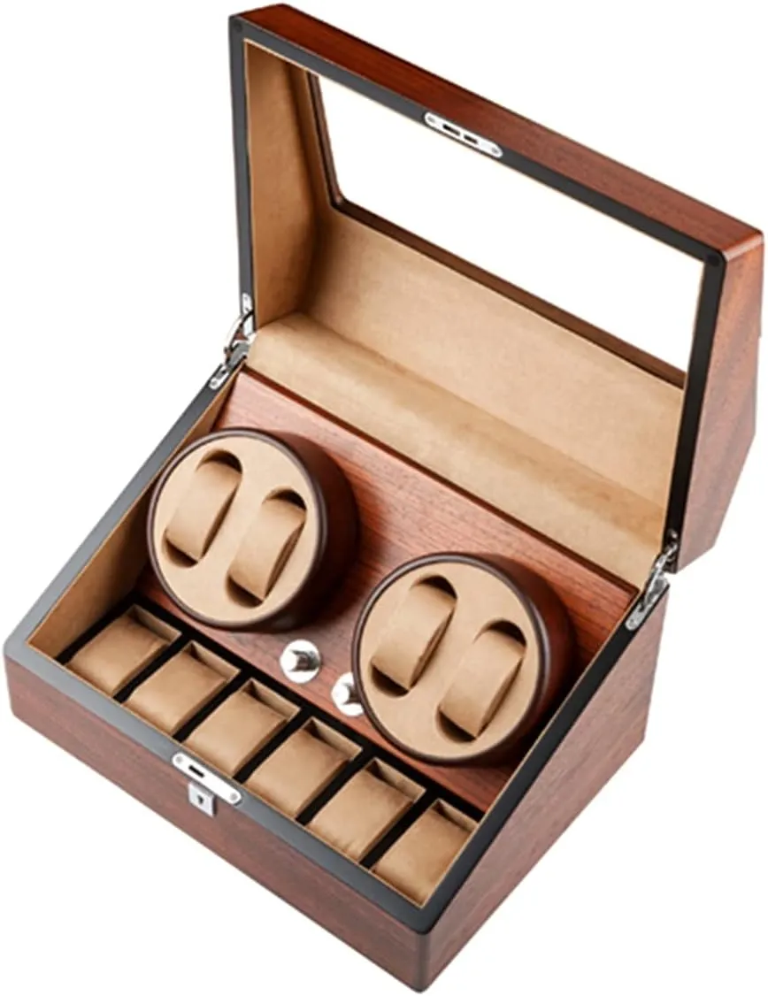 with QuietMotor Flexible Watch Pillow 4 Rotation Mode Fit Lady and Man Watches Automatic Watch mimic Winder with 2 3/4 6 Slot Watch Storage Display Box Wood Luxury 