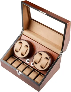 with QuietMotor Flexible Watch Pillow 4 Rotation Mode Fit Lady and Man Watches Automatic Watch mimic Winder with 2 3/4 6 Slot Watch Storage Display Box Wood Luxury 