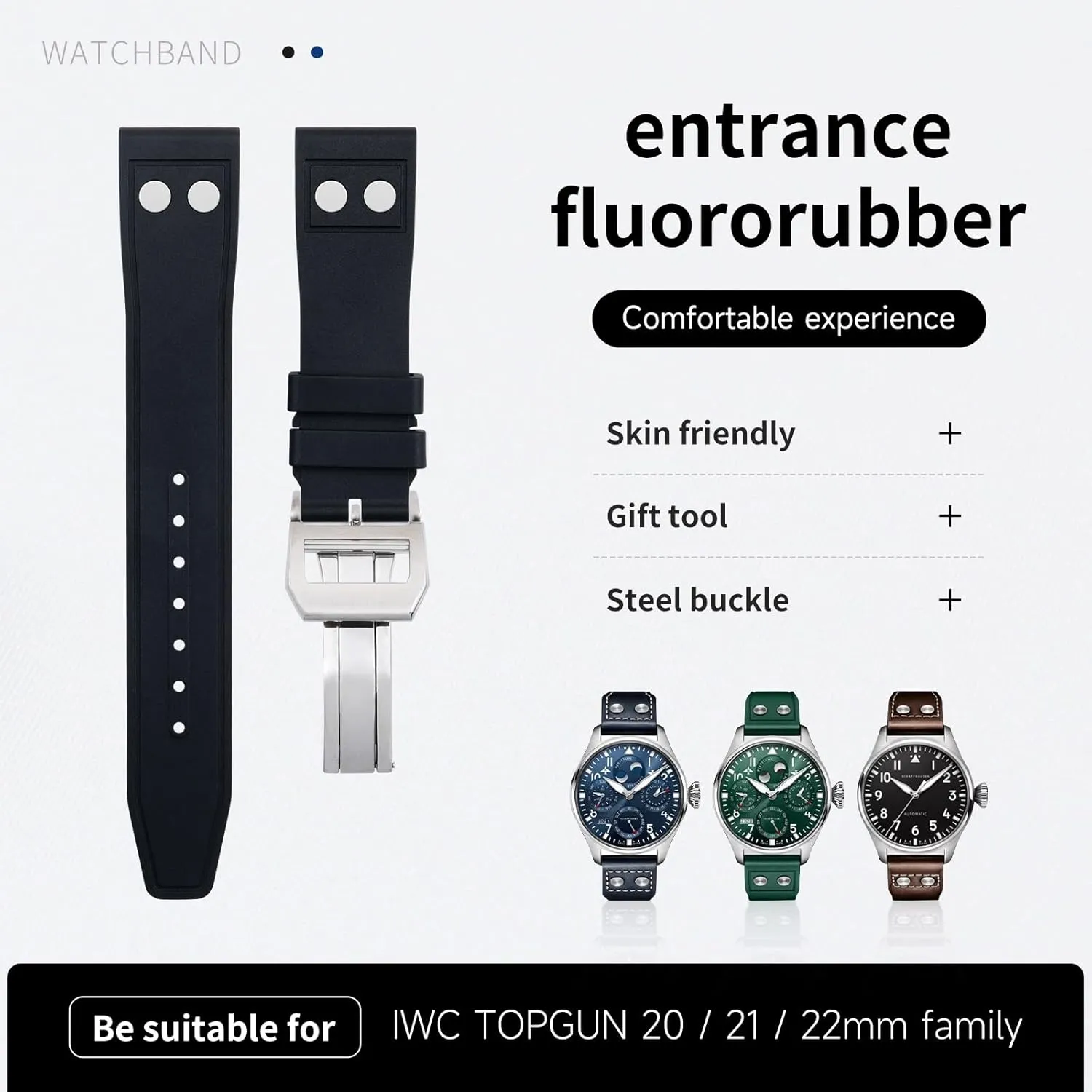 With Rivet Watchband For IWC Big Pilot Mark Portugieser explosive unemployment psychoanalyst coverage row county TOP GUN Soft Wristband KLVN 22MM 21MM Nature Fluororubber FKM Rubber 