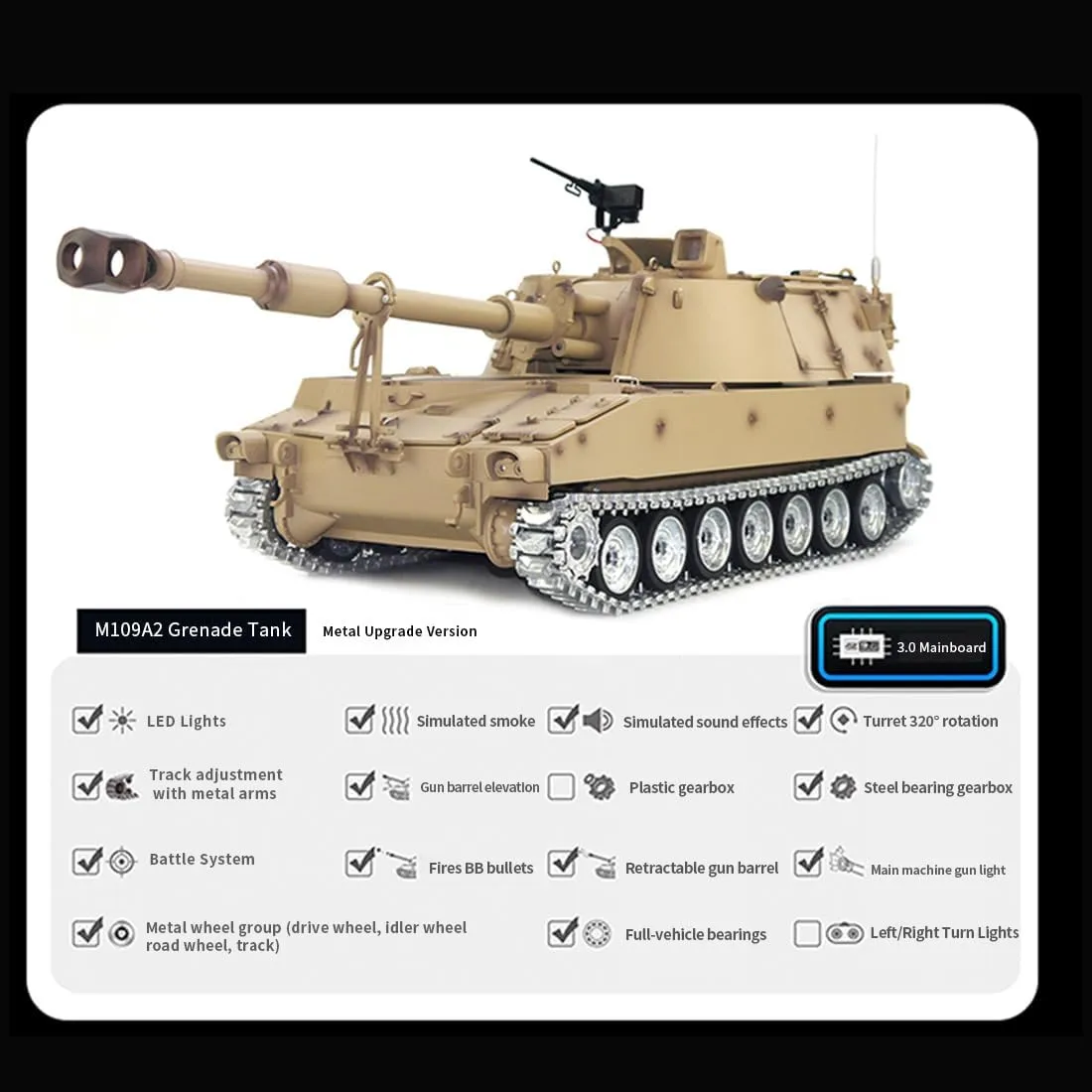 with Sound Light Effects and Telescopic Smoking Exhaust (Metal Upgrade Version/Infrared Battle) 1/16 M109A2 RC Grenade Tank$ 2.4G Remote Control anaerobic dense proprietorship Simulation Military Vehicle Model 