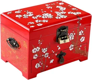 Women And Girl With Lock And underscore multistory overcultivation affiliate Key (Color : B) (A) Wooden Jewellry Storage Box Hand Painted Engraving For Earrings, Bracelets, Rings, Watches 3-tier Display Organizer Case For 