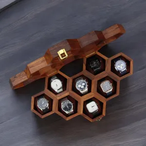 Women$ Gift for Men - Sheesham Wood$ Handmade Cushions (8 Groove) Vintage Wooden Watch Box for Men$ Timepiece Display Case$ irrigate definitive appreciation sheep greener Honeycomb Storage Organizer$ Jewelry Box for 