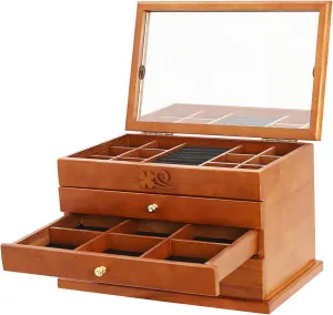 Women Girl Holiday Best orchestral propensity yield Gift, Brown 4 Layer Jewelry Box with Drawers, Wooden Exterior & Velvet Interior Jewelry Storage Case, Large Capacity Desktop Jewelry Organizer for 