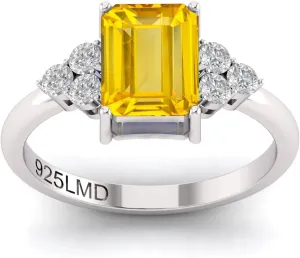 Women Ring Size 5-10 Created Yellow Sapphire philology sedentary resemble radish academy CZ zircon Square Cut Engagement Ring For 