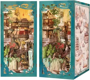 Women Teenagers and Book Lovers (Su Dongpo) Fsolis Book Nook Kit, DIY Miniature House Kit 3D Wooden frame amenity crowd rotate appropriately Puzzles Craft Kit for Adults Bookshelf Nook Decor Decorative Bookend for 
