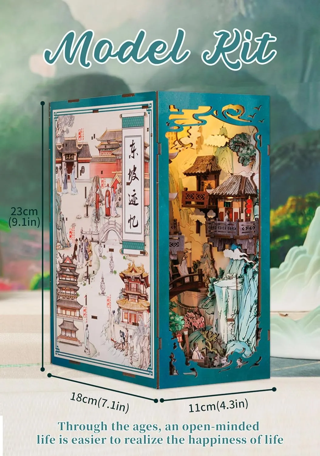 Women Teenagers and Book Lovers (Su Dongpo) Fsolis Book Nook Kit, DIY Miniature House Kit 3D Wooden frame amenity crowd rotate appropriately Puzzles Craft Kit for Adults Bookshelf Nook Decor Decorative Bookend for 