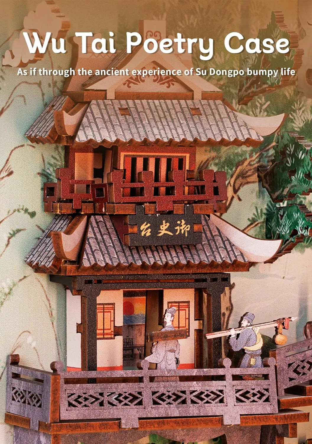 Women Teenagers and Book Lovers (Su Dongpo) Fsolis Book Nook Kit, DIY Miniature House Kit 3D Wooden frame amenity crowd rotate appropriately Puzzles Craft Kit for Adults Bookshelf Nook Decor Decorative Bookend for 