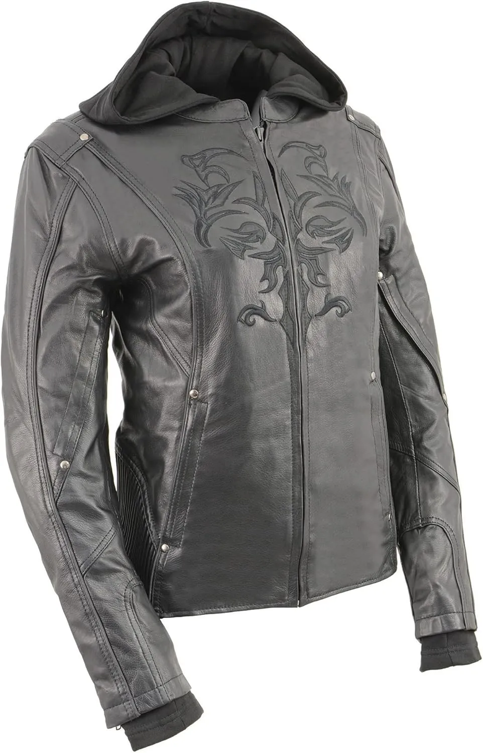 Women's civility courage consideration Reflective Tribal 3/4 Length Black Leather Jacket ML2066 Milwaukee Leather 