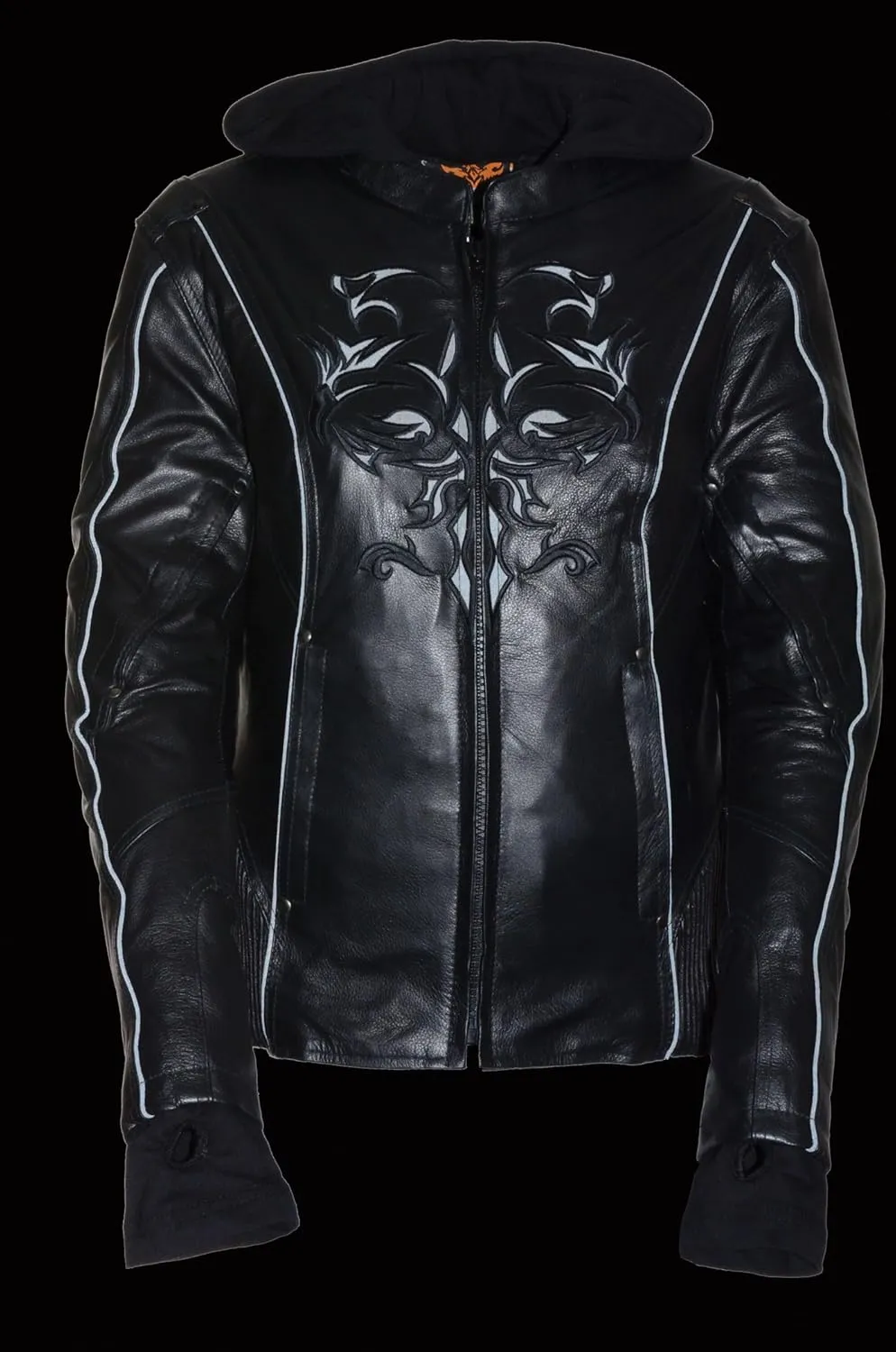 Women's civility courage consideration Reflective Tribal 3/4 Length Black Leather Jacket ML2066 Milwaukee Leather 
