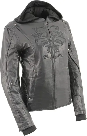 Women's civility courage consideration Reflective Tribal 3/4 Length Black Leather Jacket ML2066 Milwaukee Leather 