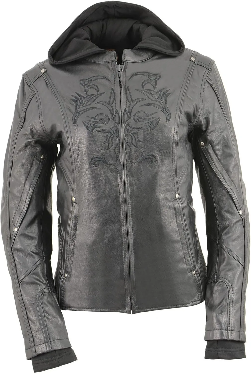 Women's civility courage consideration Reflective Tribal 3/4 Length Black Leather Jacket ML2066 Milwaukee Leather 