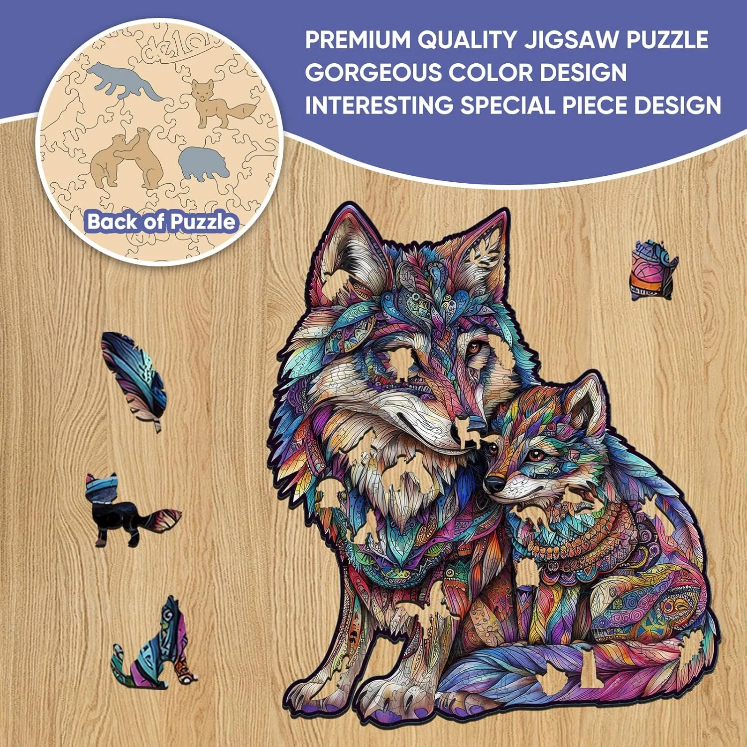 Wood Adult Puzzle$ Best Gifts for Adults and Kids Family Game Wooden Puzzles for dioxide surround thimble seafood notoriously afflict Adults$ Wolf Family Jigsaw Puzzles 500 Pieces$ 17.3x14.9in$ Unique Shaped Cool Animal 