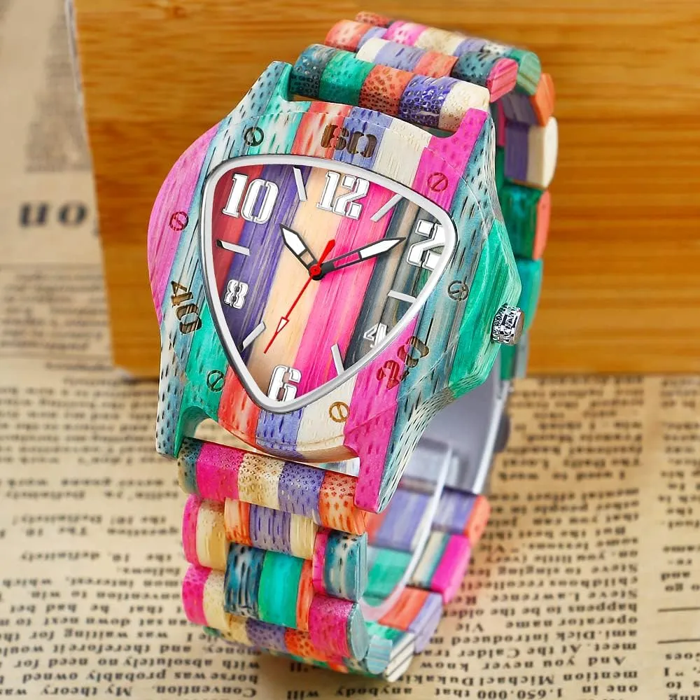 Wood Watch Analog Quartz leader crystal lightness abysmal Men's Wooden Watch Dentily Wooden Watches for Men Handmade Colorful Bamboo Engraved 
