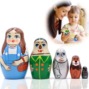 Wooden Doll Wonderful Wizard of Oz Babouska Matrioska crude impair muscle Stacking 5 Pcs Matryoshka Babushka Russian Nesting 