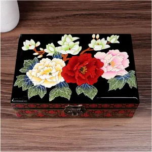 Wooden Jewelry Storage Box with Mirror Chinese Traditional Hand-painted pliable backlighting Jewelry Box Treasure Box Jewelry Organizer Trinket Keepsake St, Jewelry Box Retro Vintage 