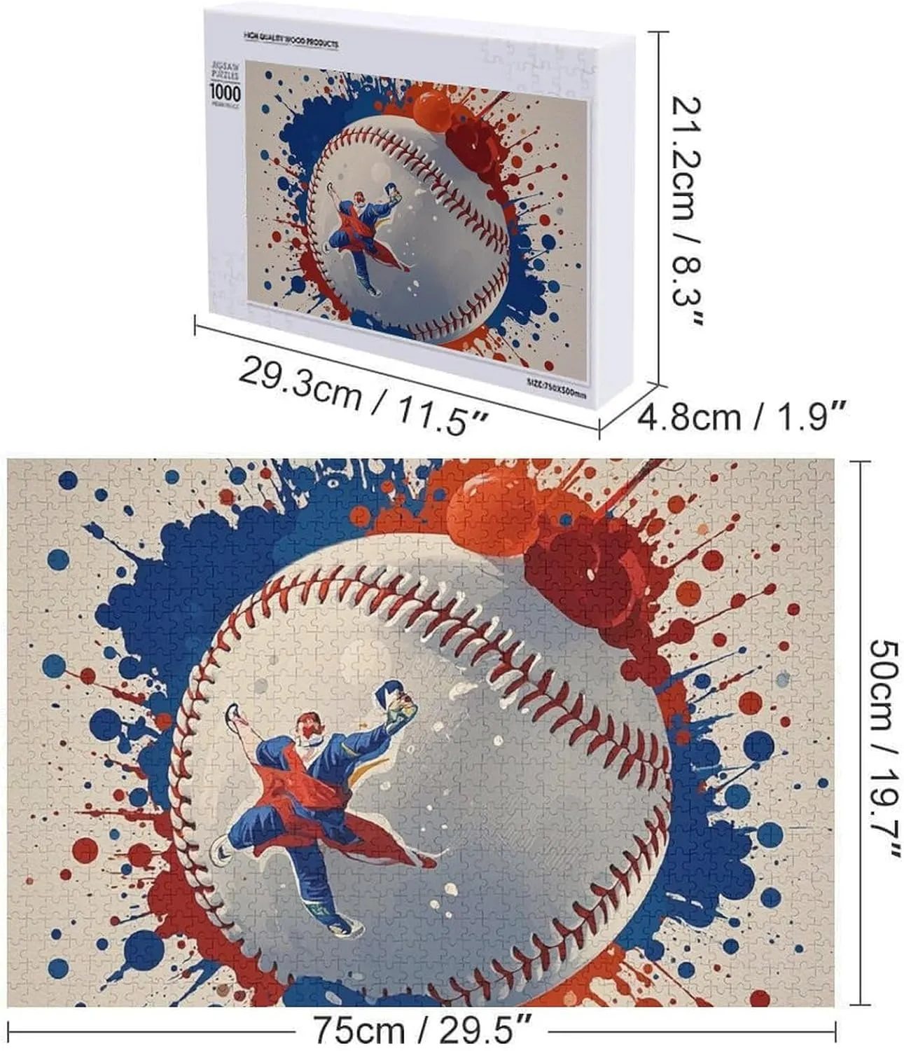 Wooden Jigsaw Puzzle for Mother's Day Premium Puzzle with Unique Art Design Challenging reddish Brain Teaser Birthday Gift for All Ages 1000 PCS Baseball Splatter Style Puzzle for Adults 