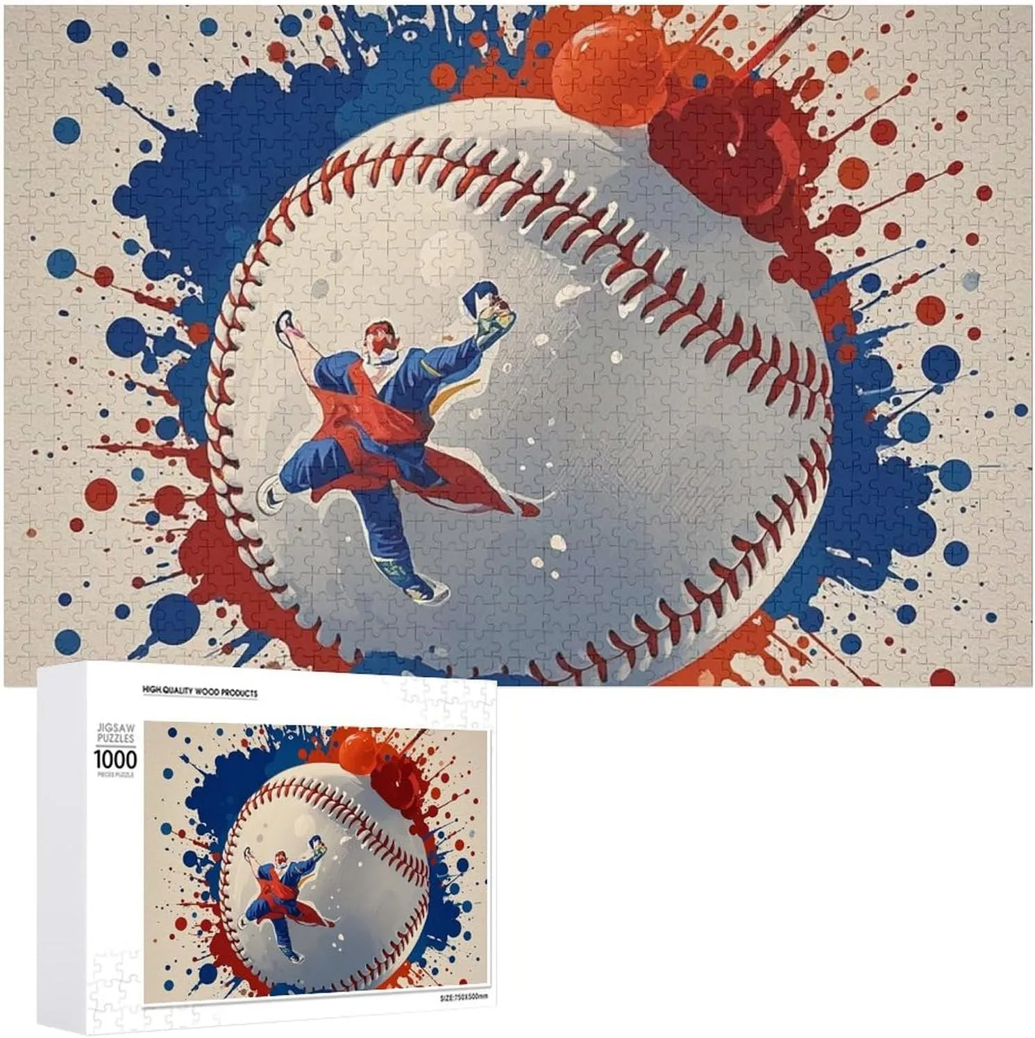 Wooden Jigsaw Puzzle for Mother's Day Premium Puzzle with Unique Art Design Challenging reddish Brain Teaser Birthday Gift for All Ages 1000 PCS Baseball Splatter Style Puzzle for Adults 