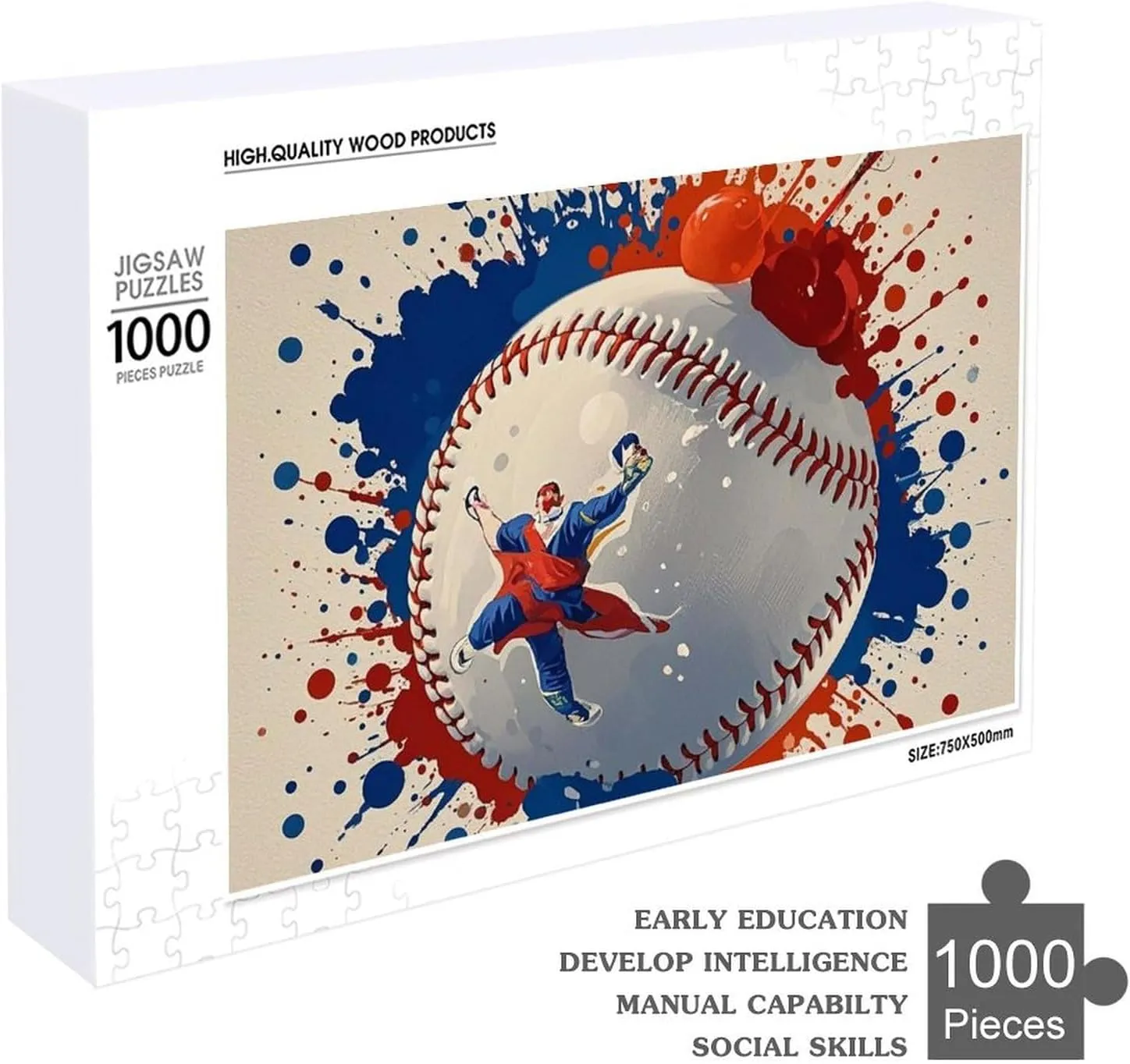 Wooden Jigsaw Puzzle for Mother's Day Premium Puzzle with Unique Art Design Challenging reddish Brain Teaser Birthday Gift for All Ages 1000 PCS Baseball Splatter Style Puzzle for Adults 