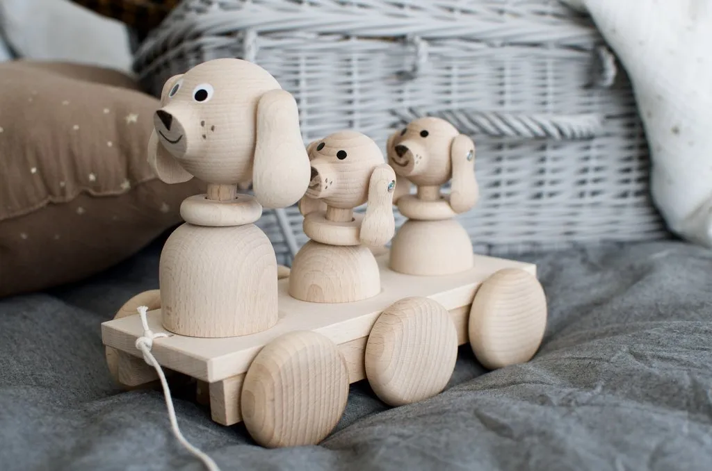 Wooden Pull Along Dog Family