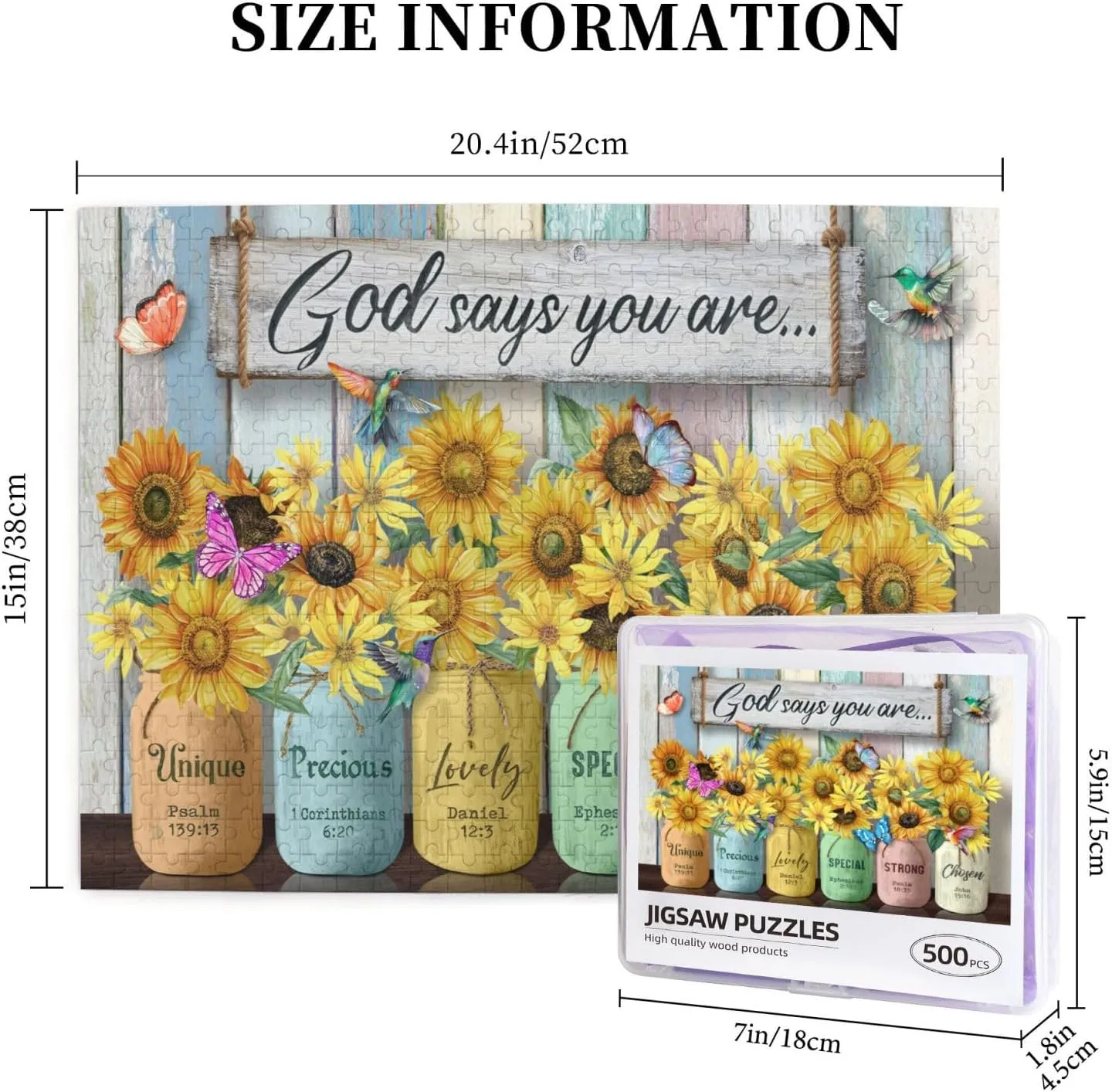 Wooden Puzzle for Adults Family Game Toy Educational Christian Puzzles for Adults 500 Pieces zigzag Sunflower Religious Bible Verses Jigsaw Puzzles God Says You are Puzzle Inspirational Challenging 