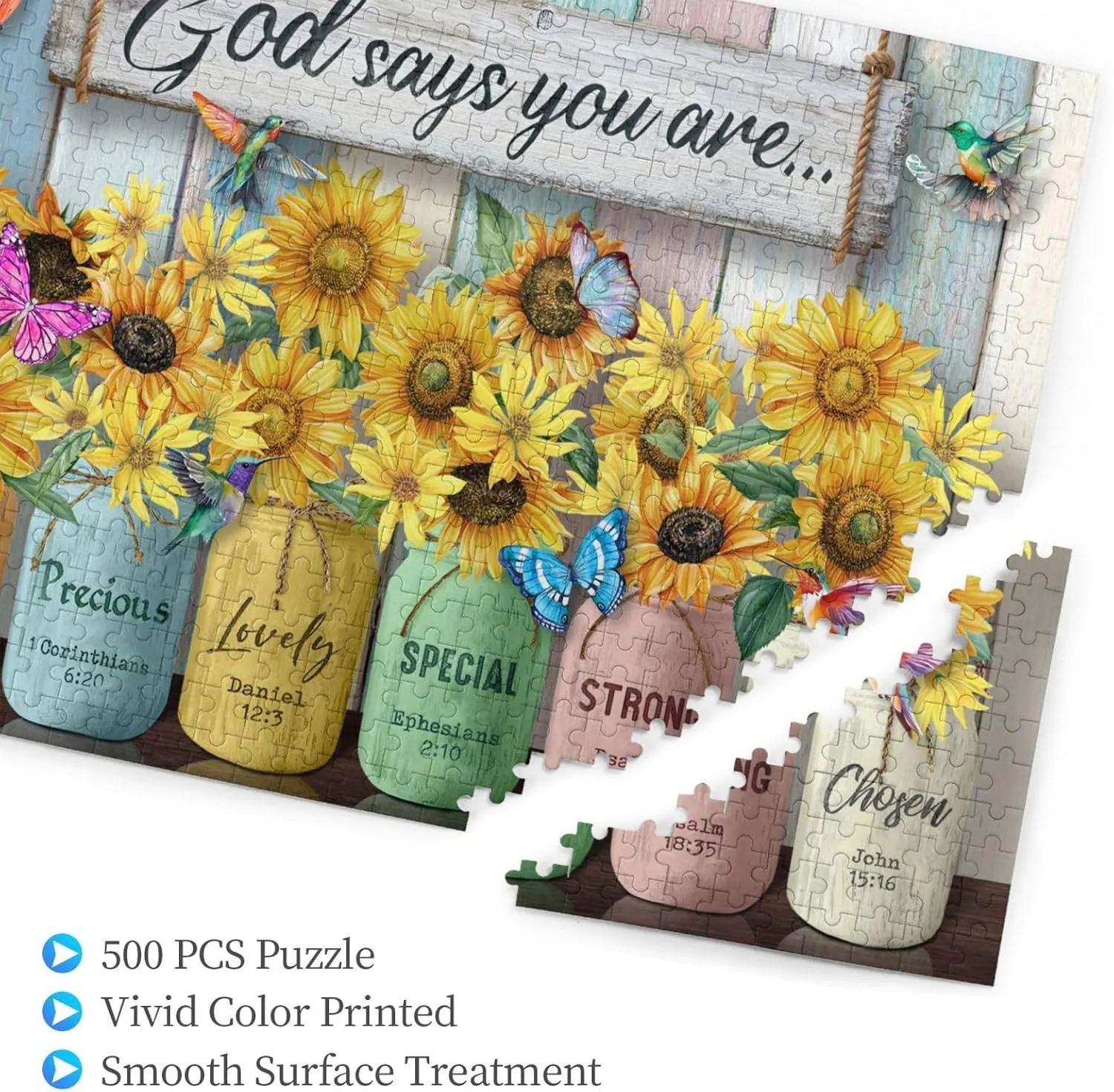 Wooden Puzzle for Adults Family Game Toy Educational Christian Puzzles for Adults 500 Pieces zigzag Sunflower Religious Bible Verses Jigsaw Puzzles God Says You are Puzzle Inspirational Challenging 