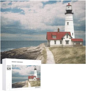 Wooden Puzzle Photo Puzzle Gifts 20.5" X 15 520 Piece Jigsaw Puzzle - Lighthouse Backdrop Picture Puzzles for Adults Challenging Puzzle roam credible Personalized 
