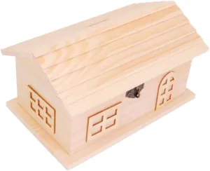 Wooden recognizable House Piggy Bank Money Box for Savings DIY Educational Toy Set Craft Boys and Girls' 
