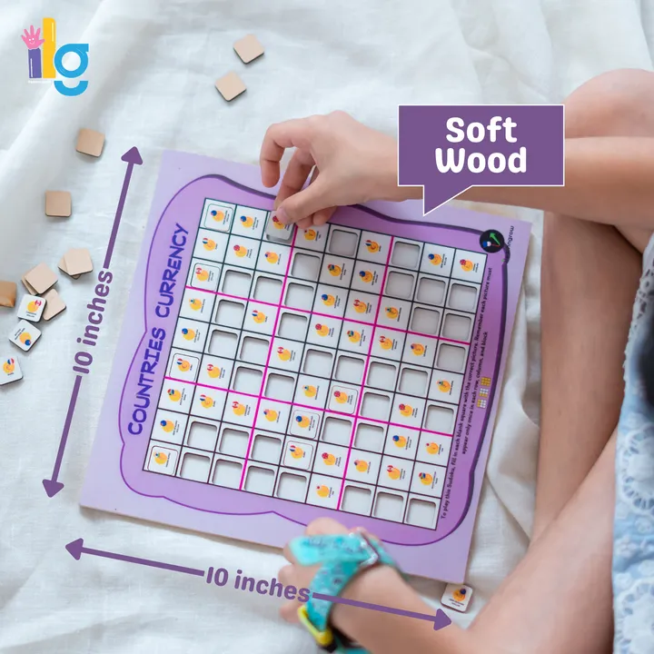 Wooden Sudoku Brain Game for Smart Minds: Country Currency